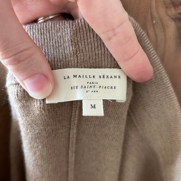 Sezane LouLou Knit Trousers Wide Leg Pleats Women’s Medium Tan Brown Minimalist - Picture 9 of 11